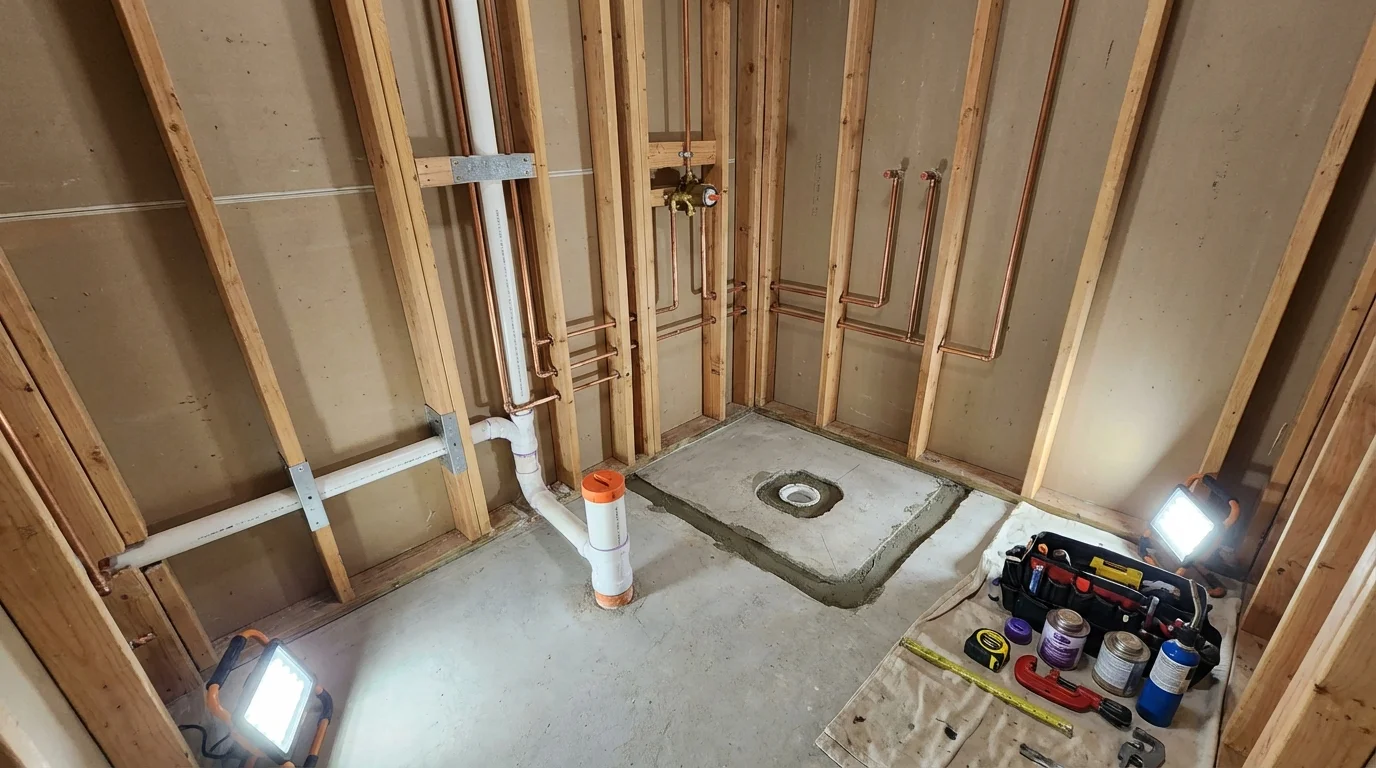 Bathroom rough-in plumbing during remodel by Johns Plumbing LLC in Moore Haven